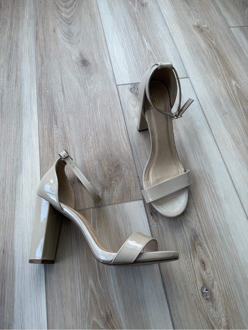 Women’s Nude Patent Ankle-Strap Block Heel Sandals